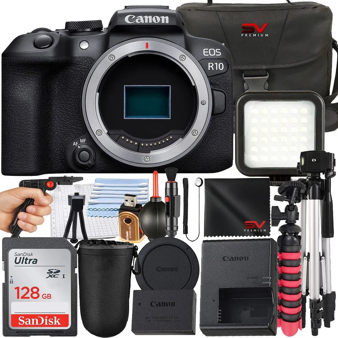 128GB EOS R10 Camera with Accessory Tripod Memory Mirrorless Case Only) Canon Bundle + Card SV SanDisk + Premium + (Body