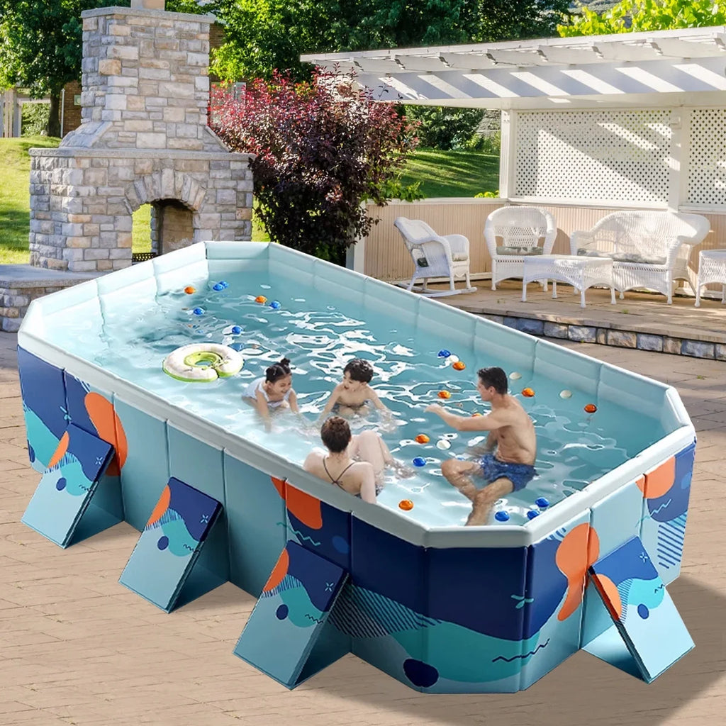 Collapsible Pool Garden Kiddie Swimming Ground Pool Backyard(Blue) 113" for Above Non-Inflatable ANJORALA