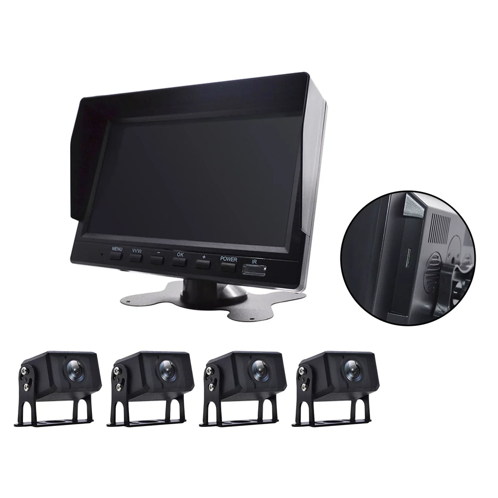 Recorder Video View for RV 7" Backup Truck B Bus+4 Camera Driving DVR Monitor Rear