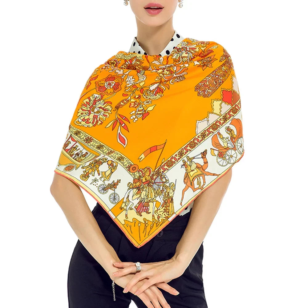 Square Orange Shawl Womens For Silk Scarfs Feeling Cotton Polyester