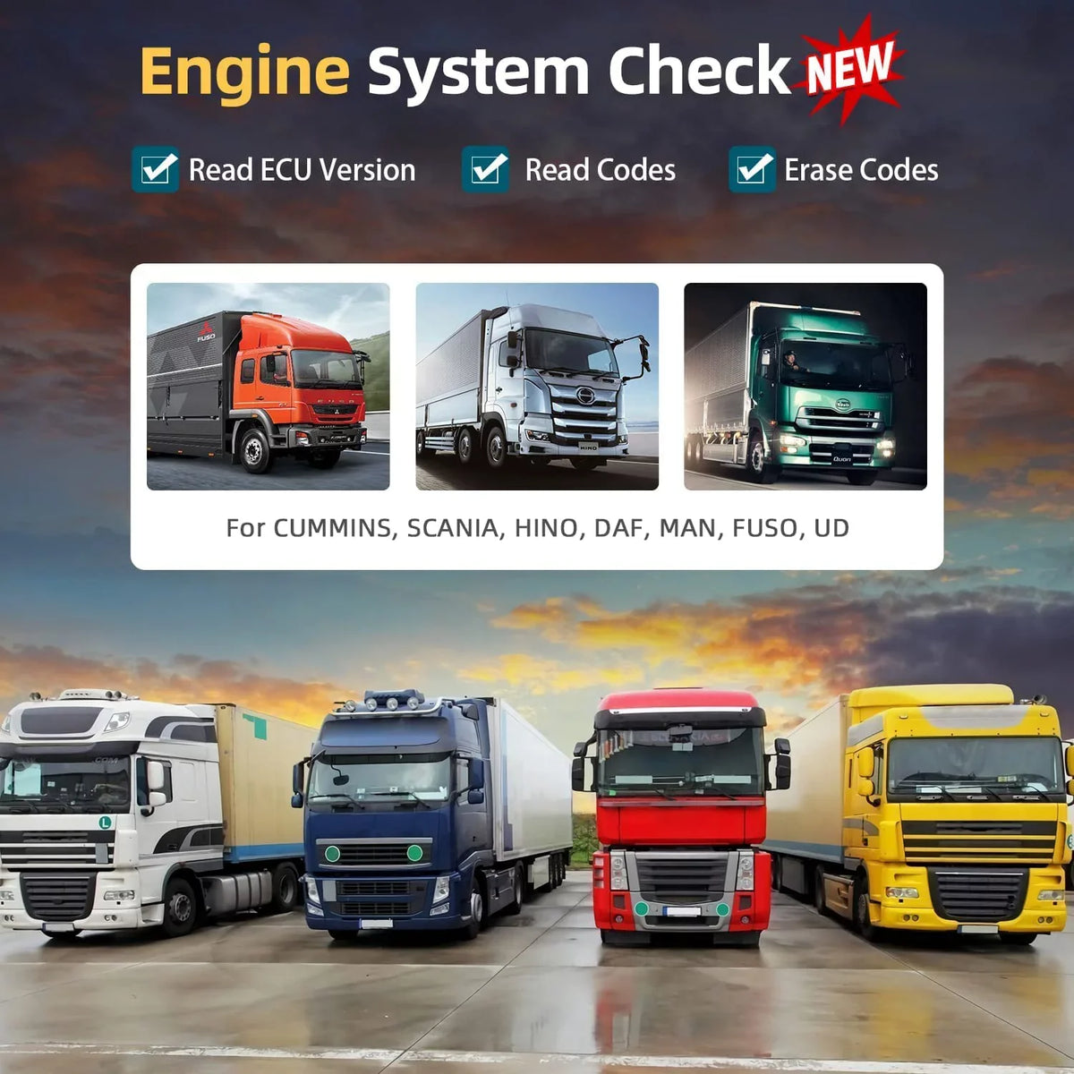 Reader Fuso, Duty & OBD Diagnostic Truck Scanner DAF Heavy OBD2 Cummins, Diesel for Tool OBD Engine Hino, Scanner Scania, , 2 UD Auto Scan 1 HD Car Tool Man, Romondes in RD801 EOBD Code Truck Check