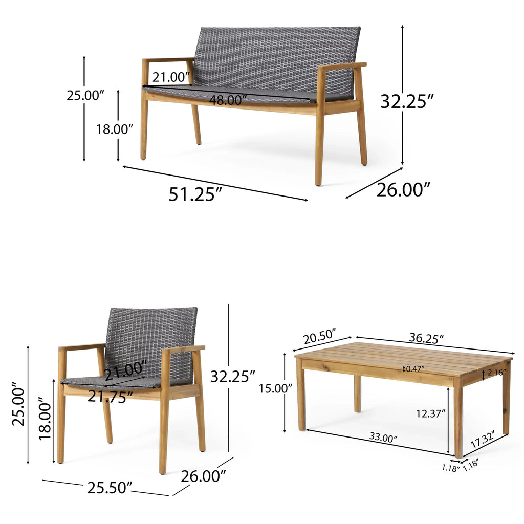 Seater Wood exterior Remuda Chat Wicker and Teak Gray and 4 Acacia ,