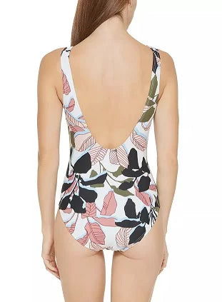 DKNY One-Piece WHITE Twist-Front 10 Cutout US Swimsuit, MULTI