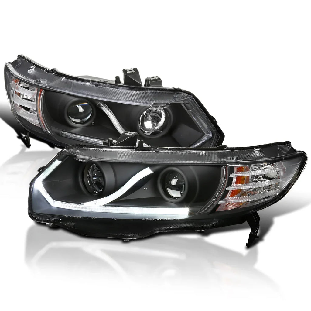 Assembly Pair Headlamps Honda Strip 2-Door Black Civic + Projector Left Spec-D Right with Compatible Tuning Halo Headlights 2006-2011 LED Coupe