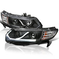 Assembly Pair Headlamps Honda Strip 2-Door Black Civic + Projector Left Spec-D Right with Compatible Tuning Halo Headlights 2006-2011 LED Coupe