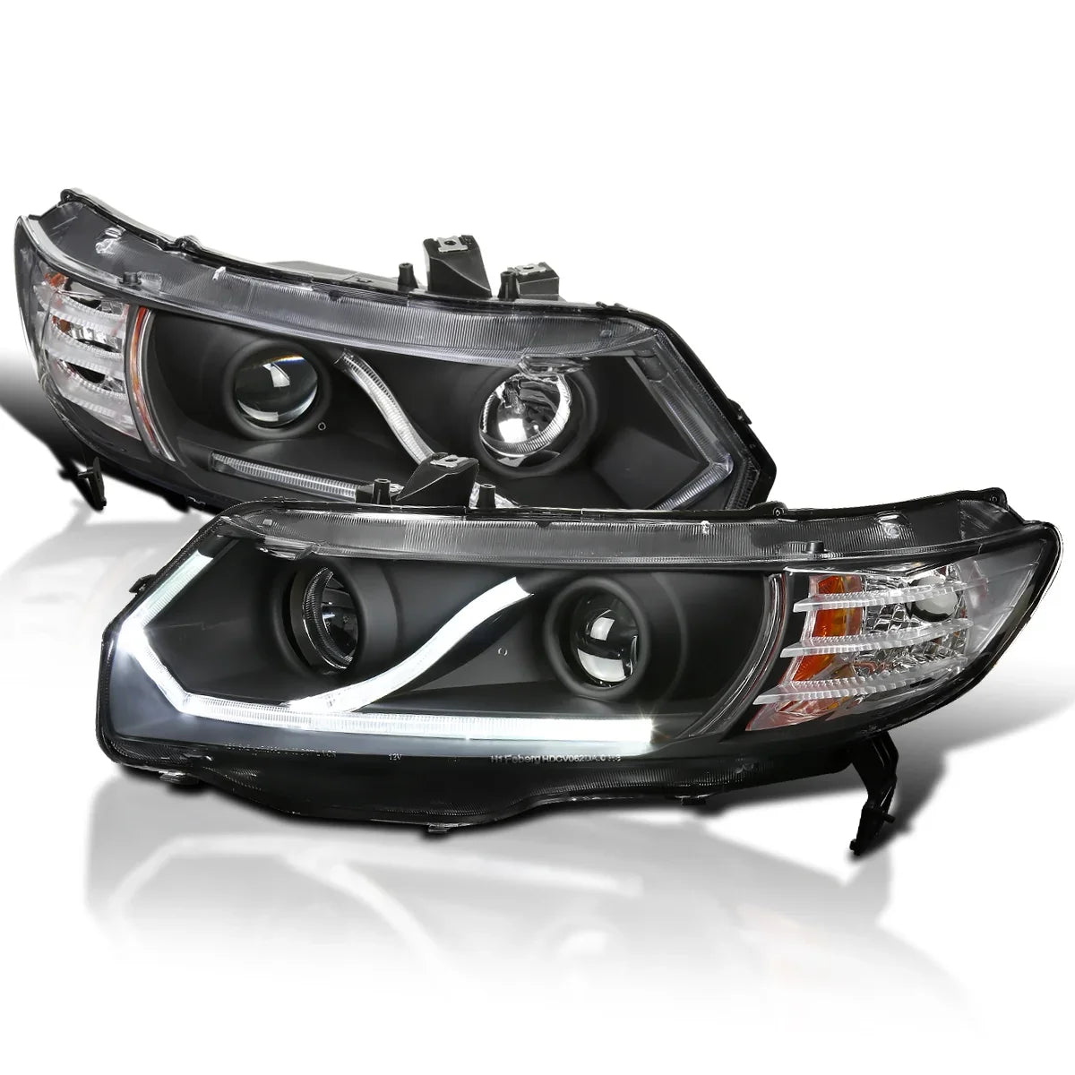 Assembly Pair Headlamps Honda Strip 2-Door Black Civic + Projector Left Spec-D Right with Compatible Tuning Halo Headlights 2006-2011 LED Coupe