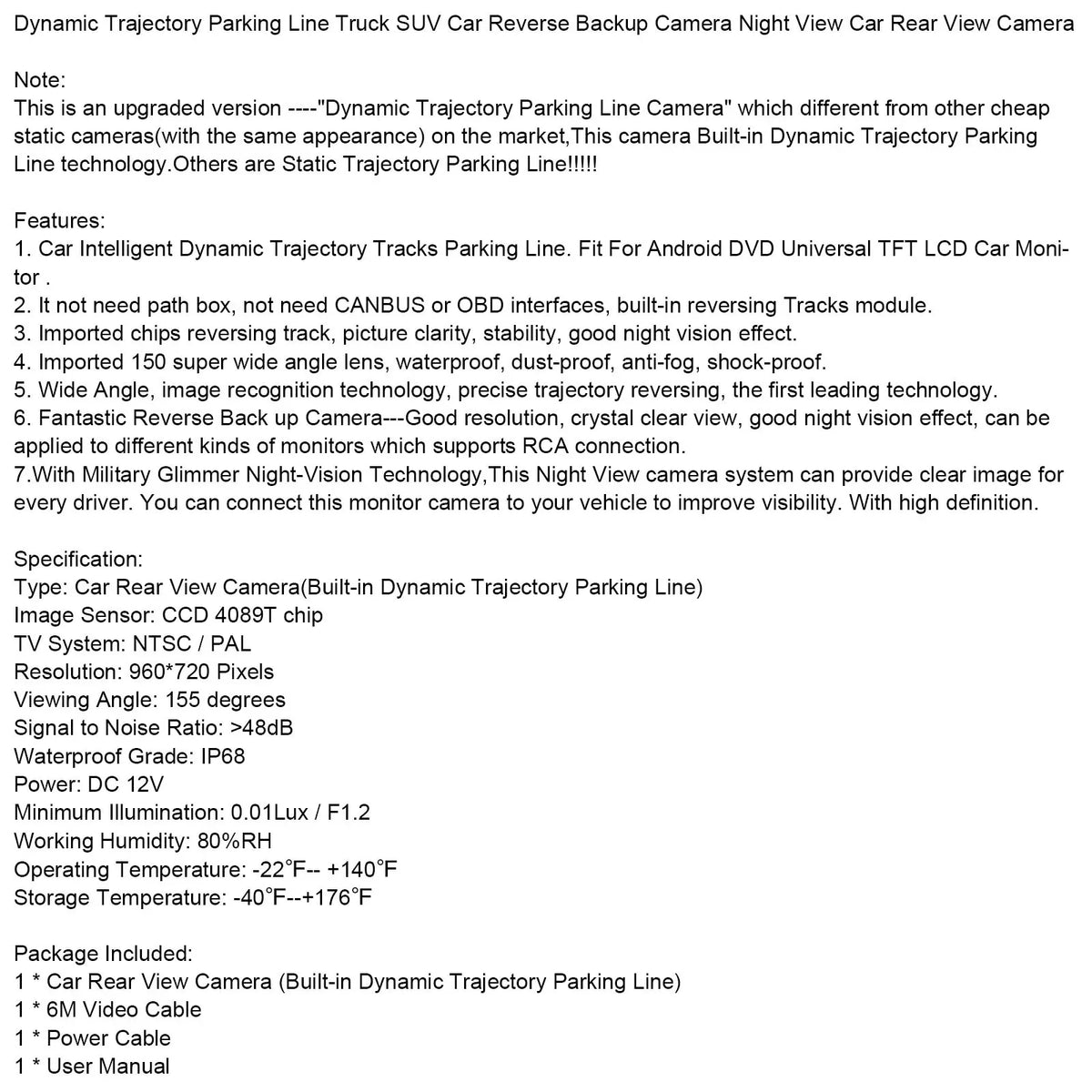 Line Parking Camera Night View Trajectory SUV Reverse Dynamic Rear Car Truck