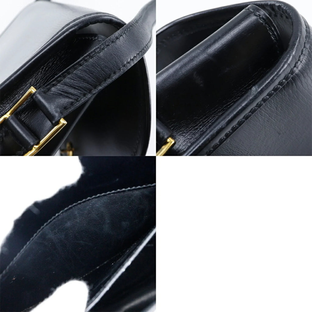Pre-Owned France Calf Vintage Double Button Shoulder Bag Made Hardware in 〇M Black/Gold Hermes Ladies HERMES 1983 Crossbody H Snap (Fair)