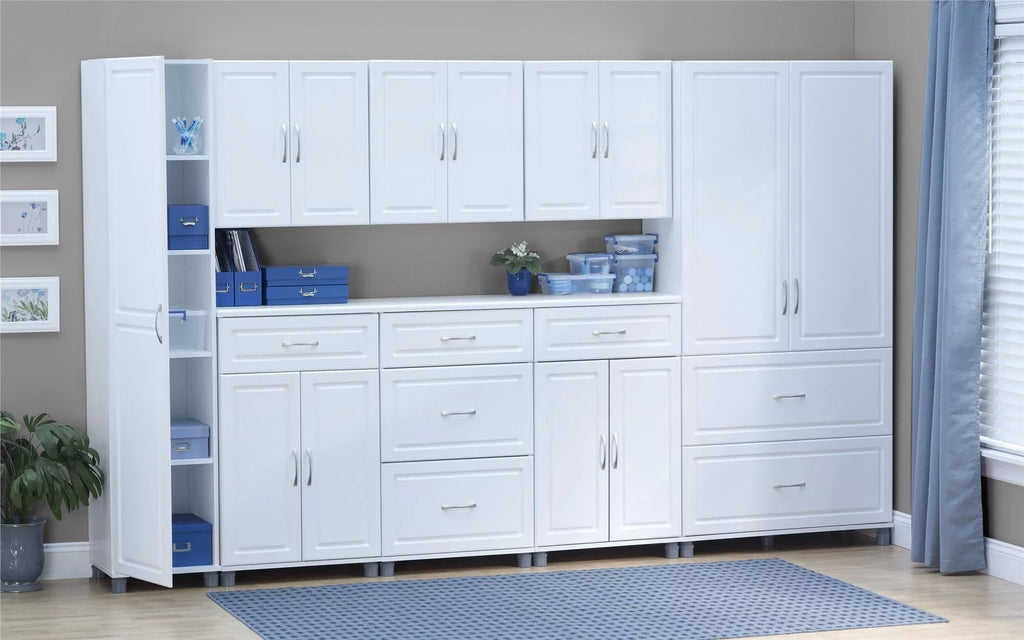 24" Systembuild Cabinet, Evolution Garage 3 Drawer Base White Storage Kendall