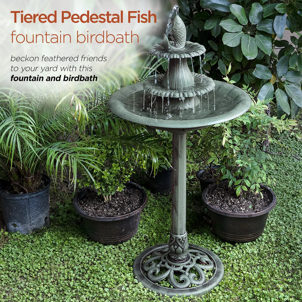 3-Tier Green Fountain Pedestal Bird Corporation Alpine Bath, Plastic
