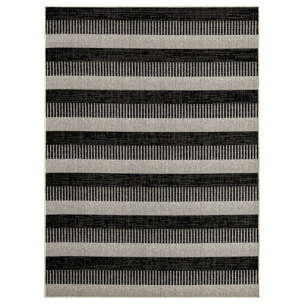 New 5'2"x7'2" Black/Grey, Area Rug, Nicole Striped Patio Charlotte York Miller Country Modern Indoor/exterior