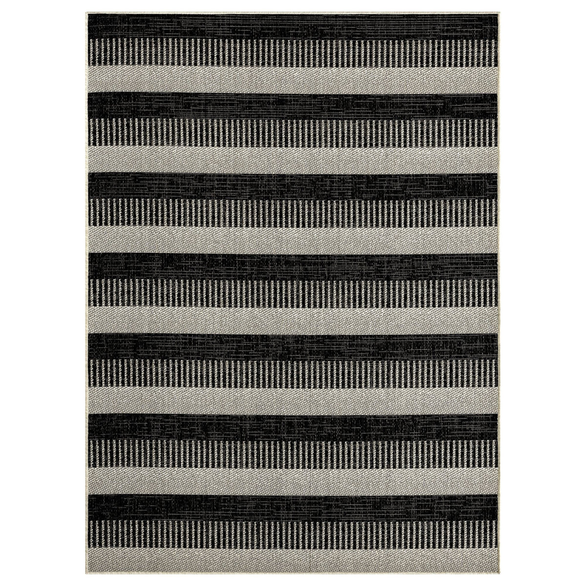 New 5'2"x7'2" Black/Grey, Area Rug, Nicole Striped Patio Charlotte York Miller Country Modern Indoor/exterior