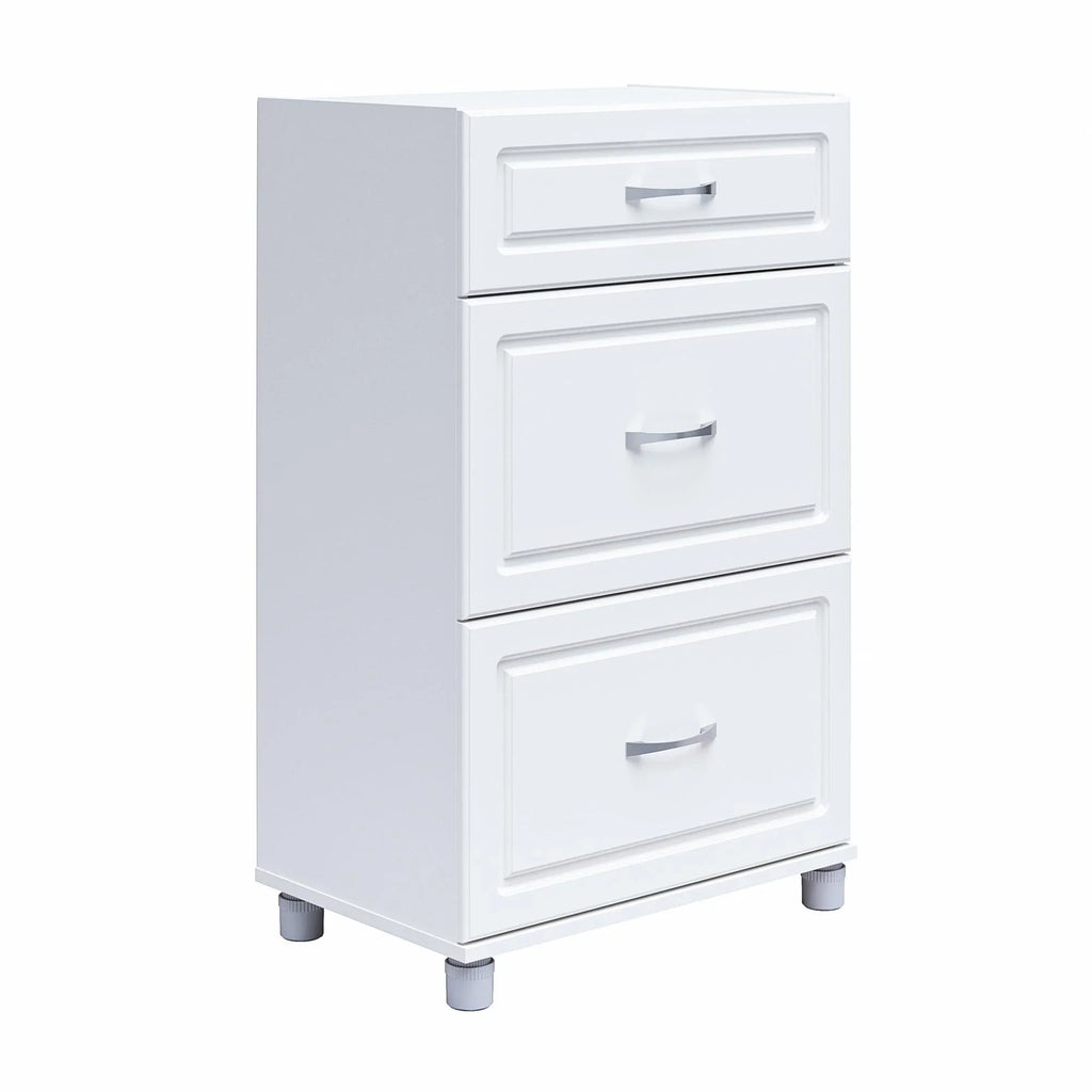 24" Systembuild Cabinet, Evolution Garage 3 Drawer Base White Storage Kendall