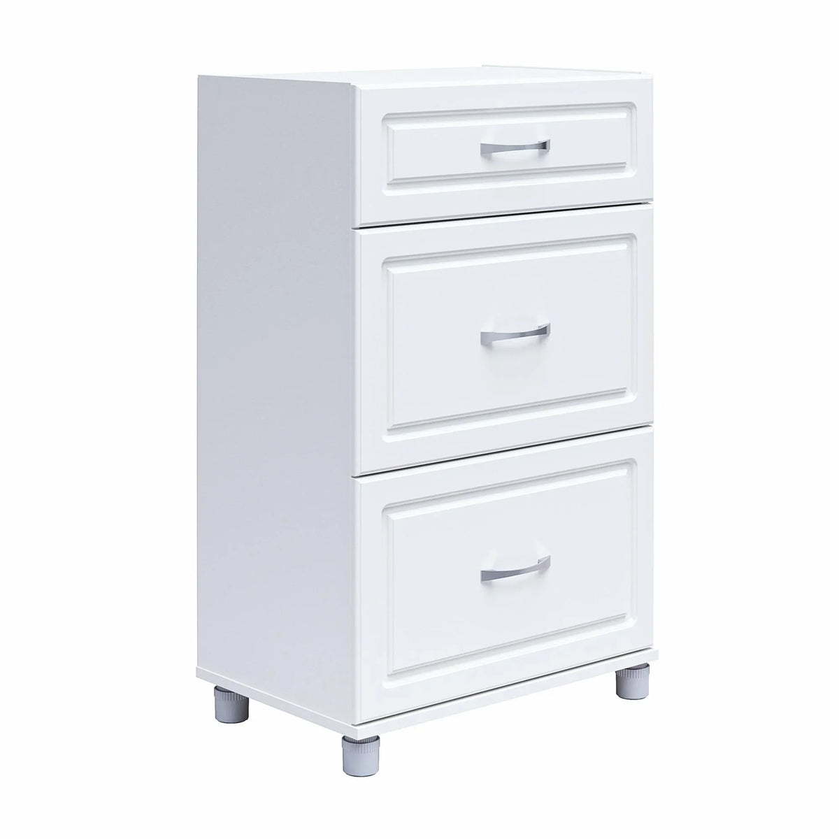24" Systembuild Cabinet, Evolution Garage 3 Drawer Base White Storage Kendall