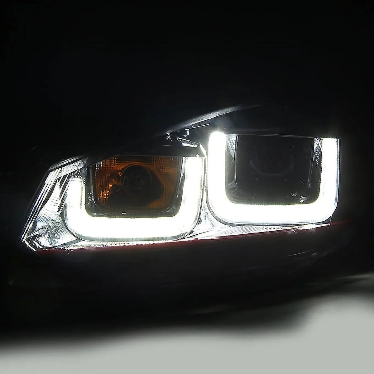 Black [Red AKKON Projector VW Pair Headlight 10-14 Stripe U-Halo] Dual GTI For Bazel - GOLF LED Tube