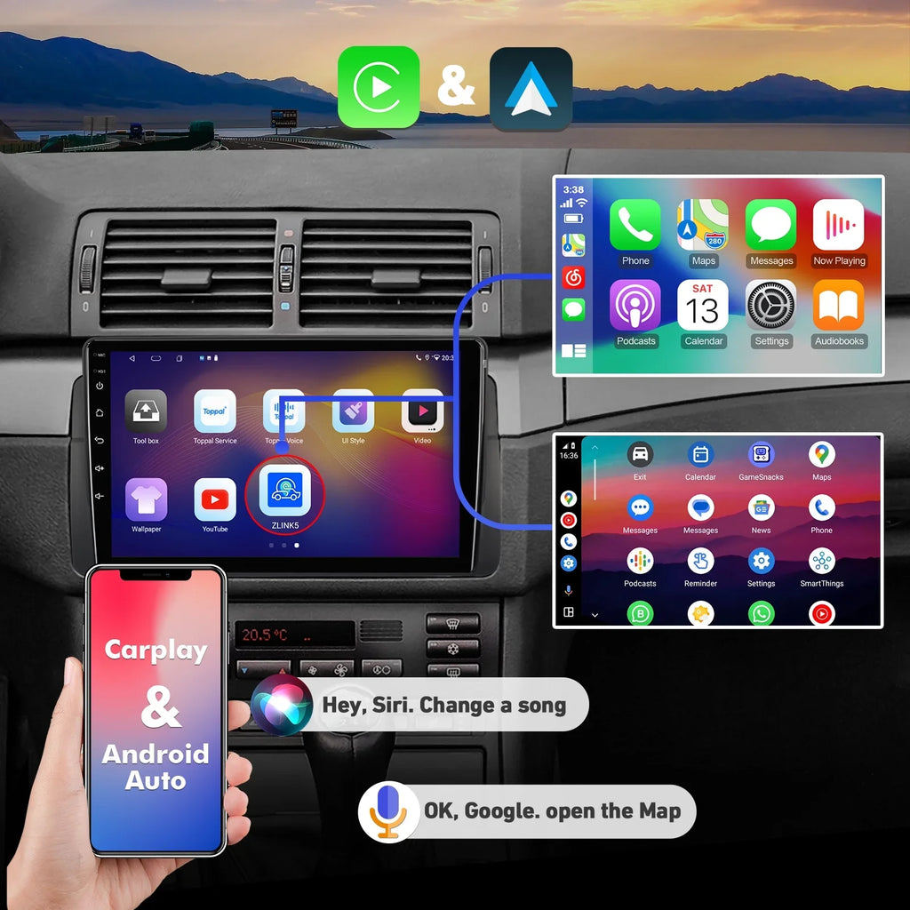 Android Stereo QLED Backup Double Support Radio ZT Car Carplay 12 Touchscreen 75/MG E46/M3/318/320/325/Rover Camera Auto 9-inch Din with Car 6+128G Screen SWC for Android