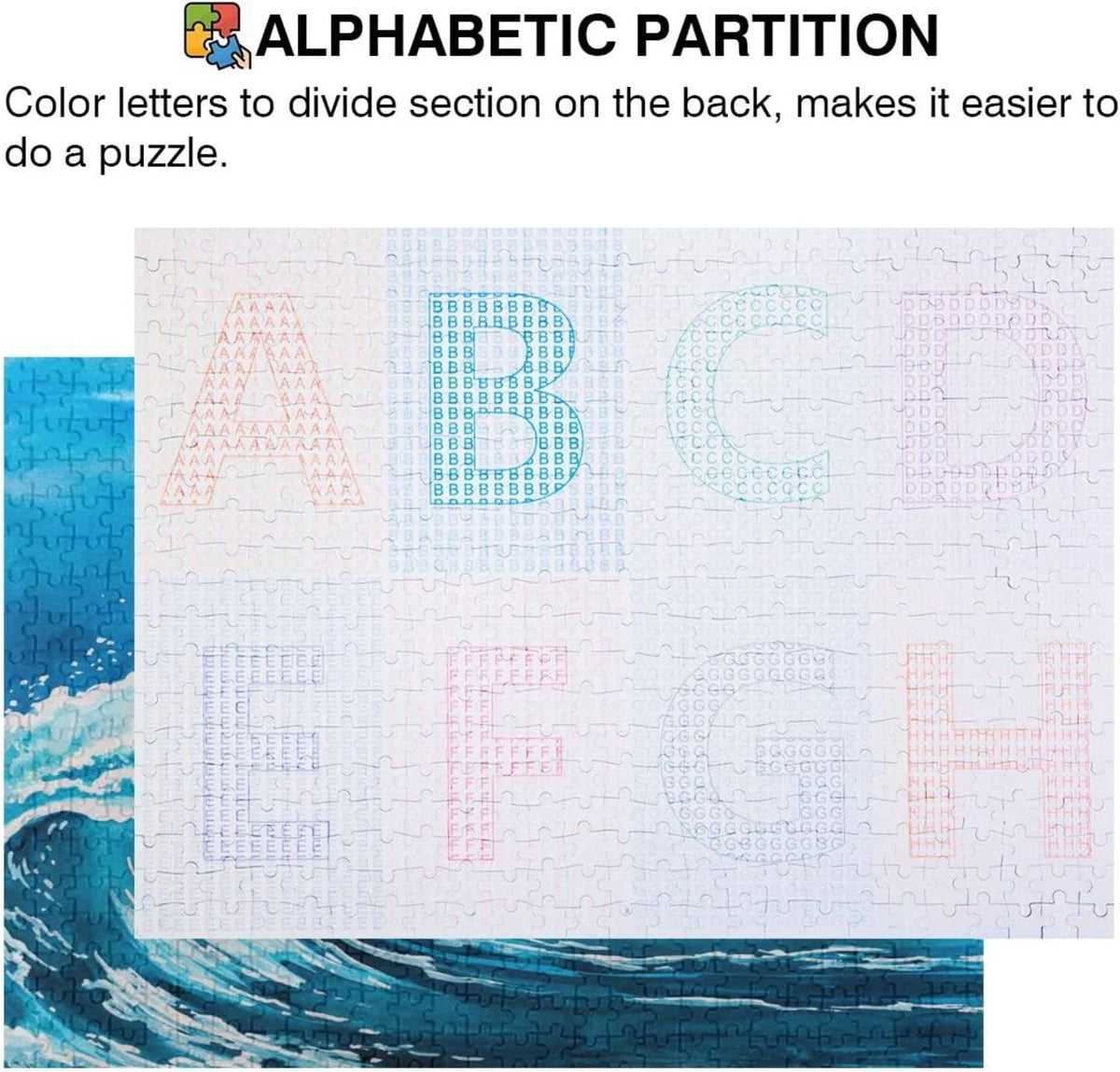 to Reduce Sea Colored Cooperation,for Waves Irregular 1000 SKYSONIC Time a on Printed Difficulty, Pcs and Adults a Puzzle of (5) with in Box, Letters Back of Kids(20.5x14.9In) Happy
