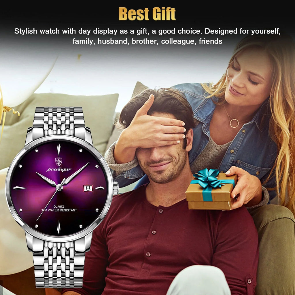 Luxury Luminous Steel Watch Waterproof Men's Classic Stainless Wristwatch Quartz