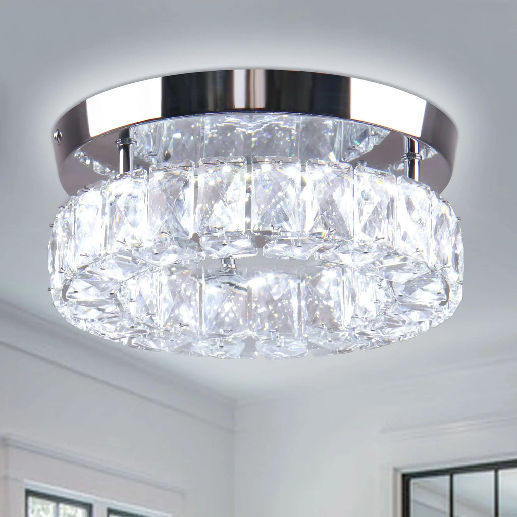 Fixtures LED Crystal 6000K Foyer Chandelier Diisunbihuo Hallway Fixture W 15 9.8" Ceiling Mini Ceiling Mount Light Light for Lamp Kitchen Flush Round