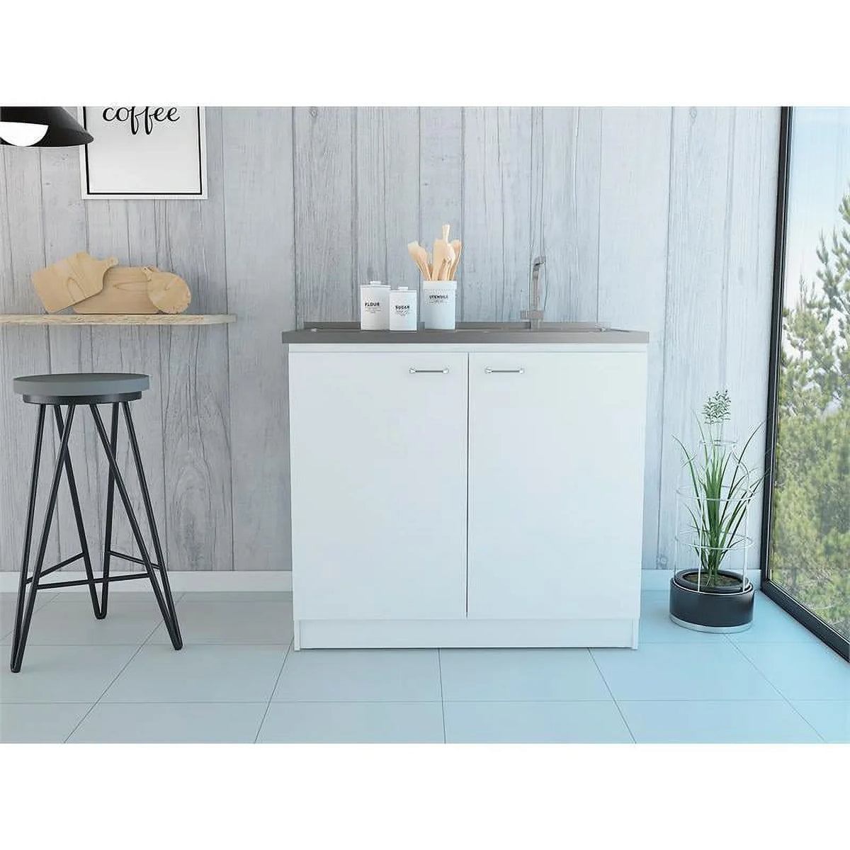 2-Piece Home Square Island Wood Sink Kitchen Set with and Utility