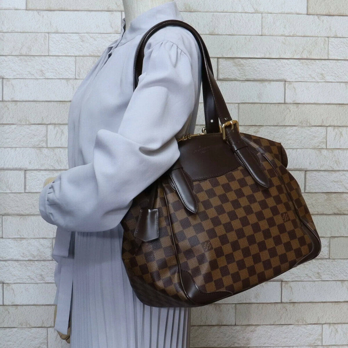 Shoulder Damier Brown Canvas Authenticated Verona MM Bag Women's Used