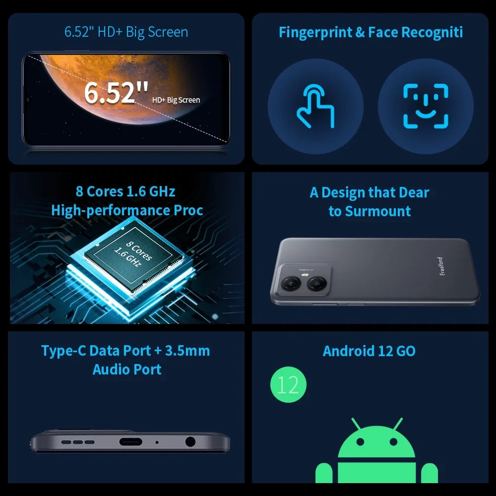 F9 FreeYond Battery Sim, MAh, Display 13+8MP Dual Macro HD+6.52" With 64GB/128GB Camera Dual Smartphone, Real Rom, 5000 2MP