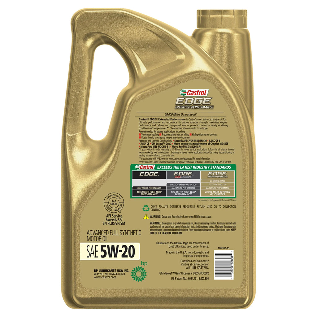 5W-20 Synthetic Advanced 5 Motor Oil, Quarts Performance Castrol Full Extended EDGE