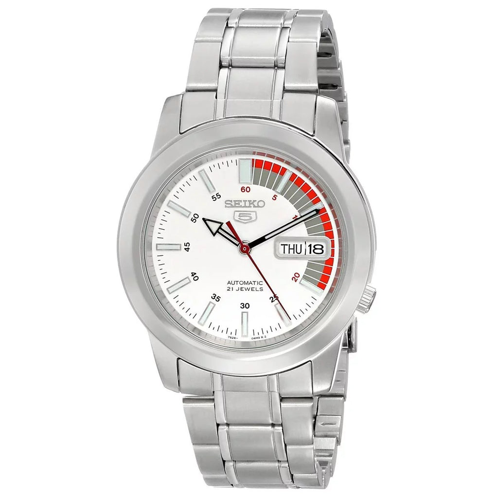 Seiko Stainless Automatic Watch Date SNKK25 Steel Dial Men's Day White 30M
