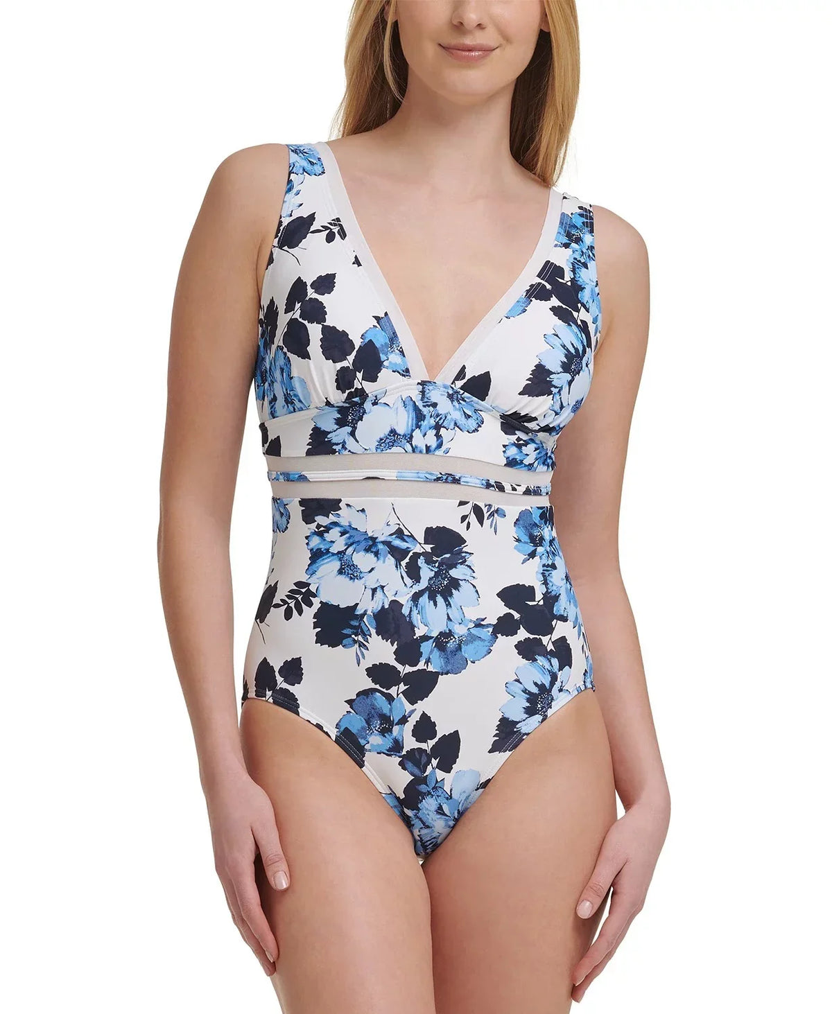 US Mesh-Inset MONTAUK Tommy Swimsuit, Floral-Print FLORAL One-Piece 14 Hilfiger