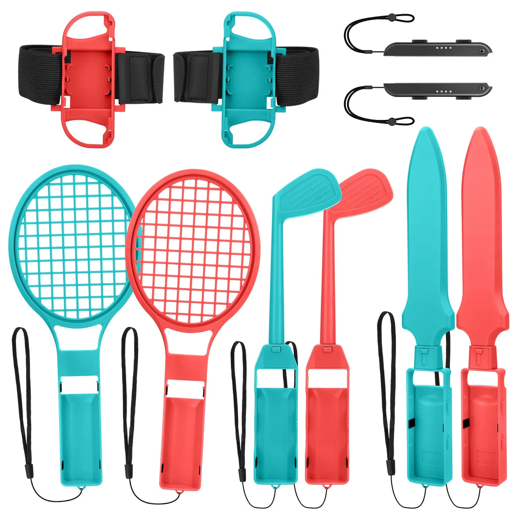 10-in-1 Games Swords, Kit Strap Bowling Switch/OLED, Family Accessories Clubs for Leg/Wrist Grip, Switch Nintendo Sports Grip, TSV Golf Racket, Accessories Tennis Kit with