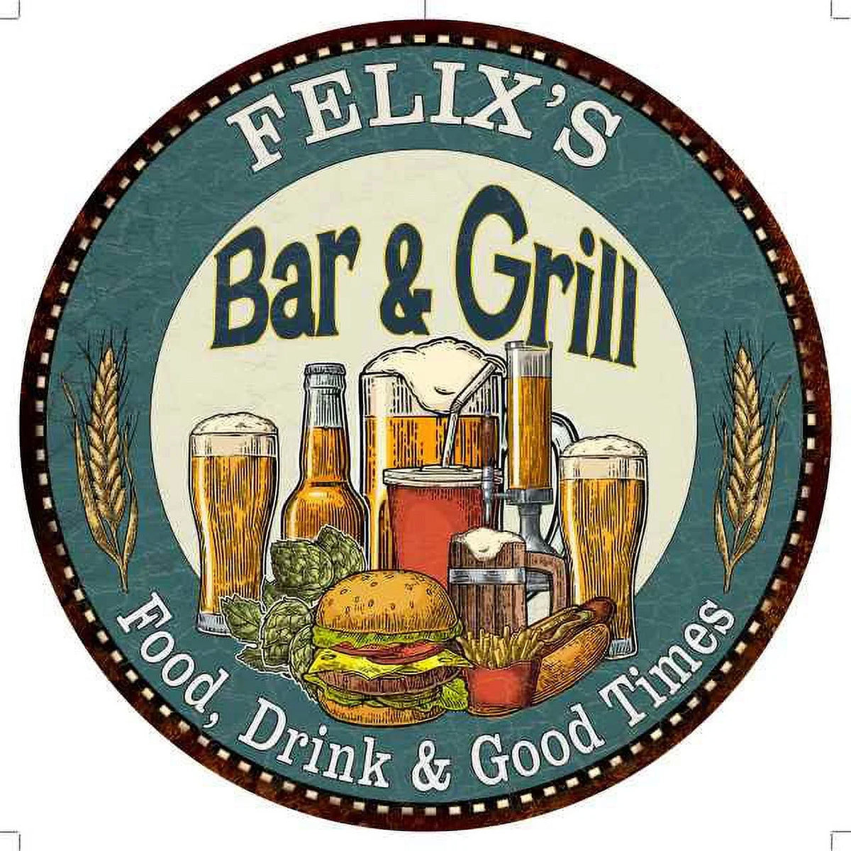 Bar Kitchen Sign 12" 200120023164 Decor Wall Metal Grill Round FELIX'S and