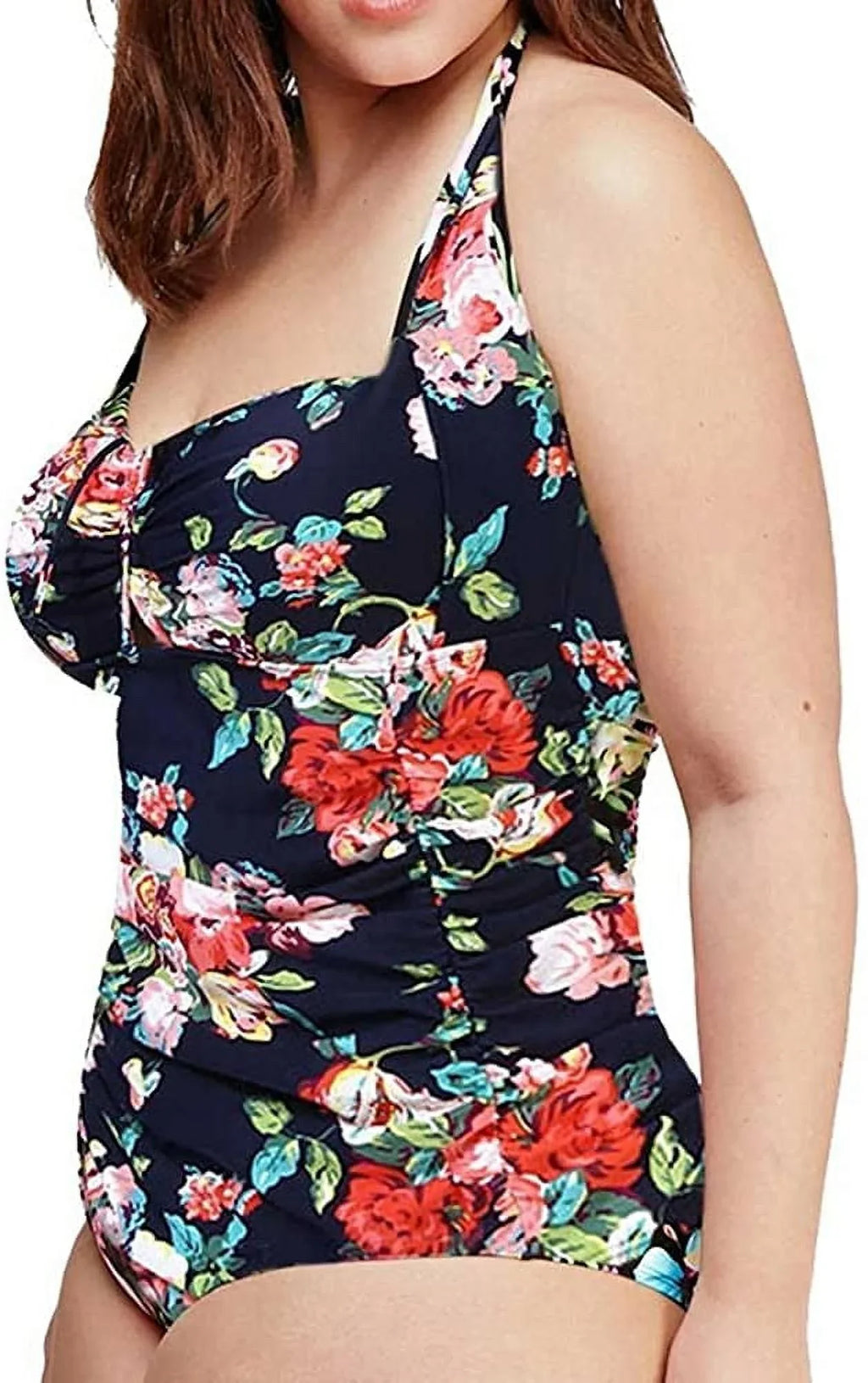 Halter Ruched Tummy Bathing Swimwear Suit Plus Women's Piece QZUnique Swimsuit dimension Vintage Control One Monokini