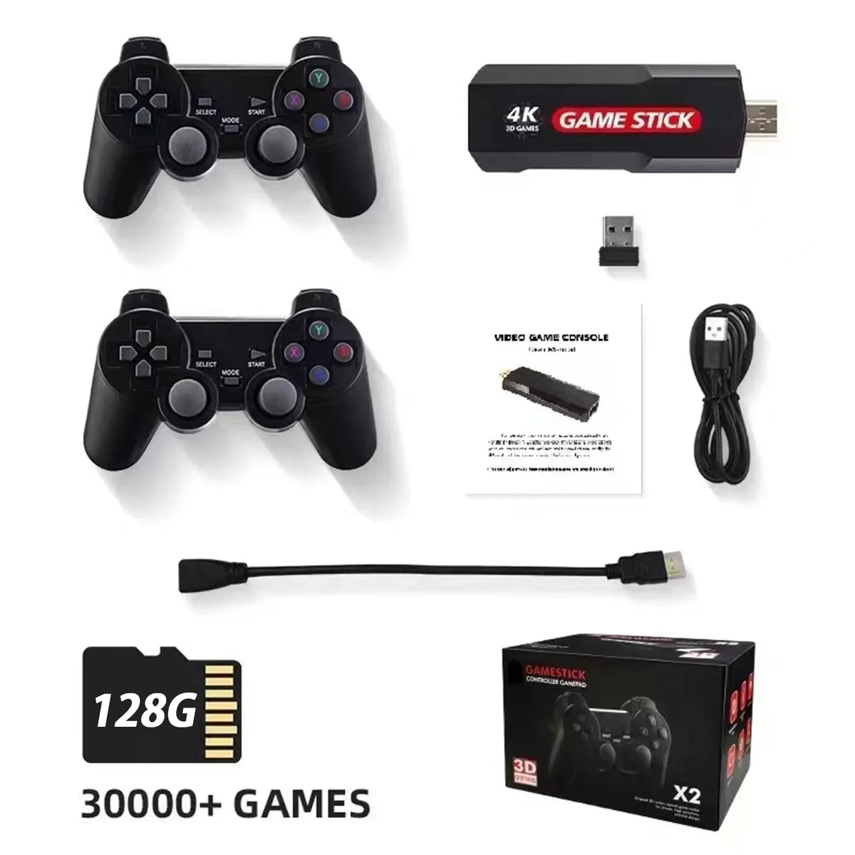 Upgrade Wireless X2 Plus Wireless Controller,30000+ Console Retro Game Games Games,128GB Double Console, Retro Stick
