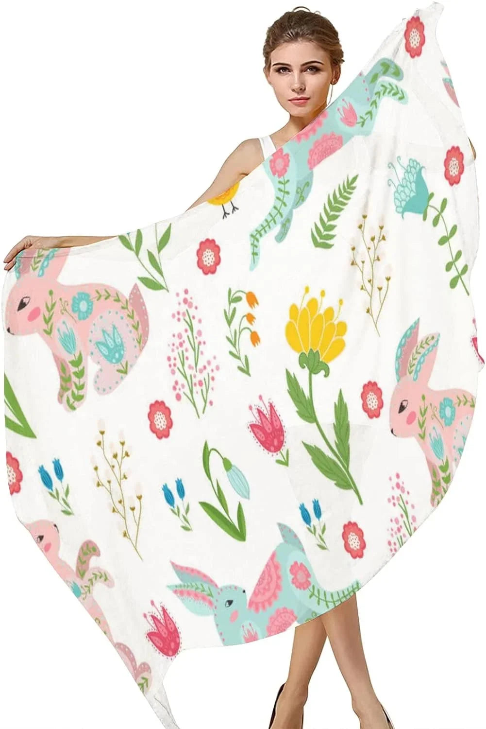Hyjoy Shawl Silk Neck Scarf Scarves Girls Wrap Long Easter Lightweight and for Women Rabbits in Chicken Flowers