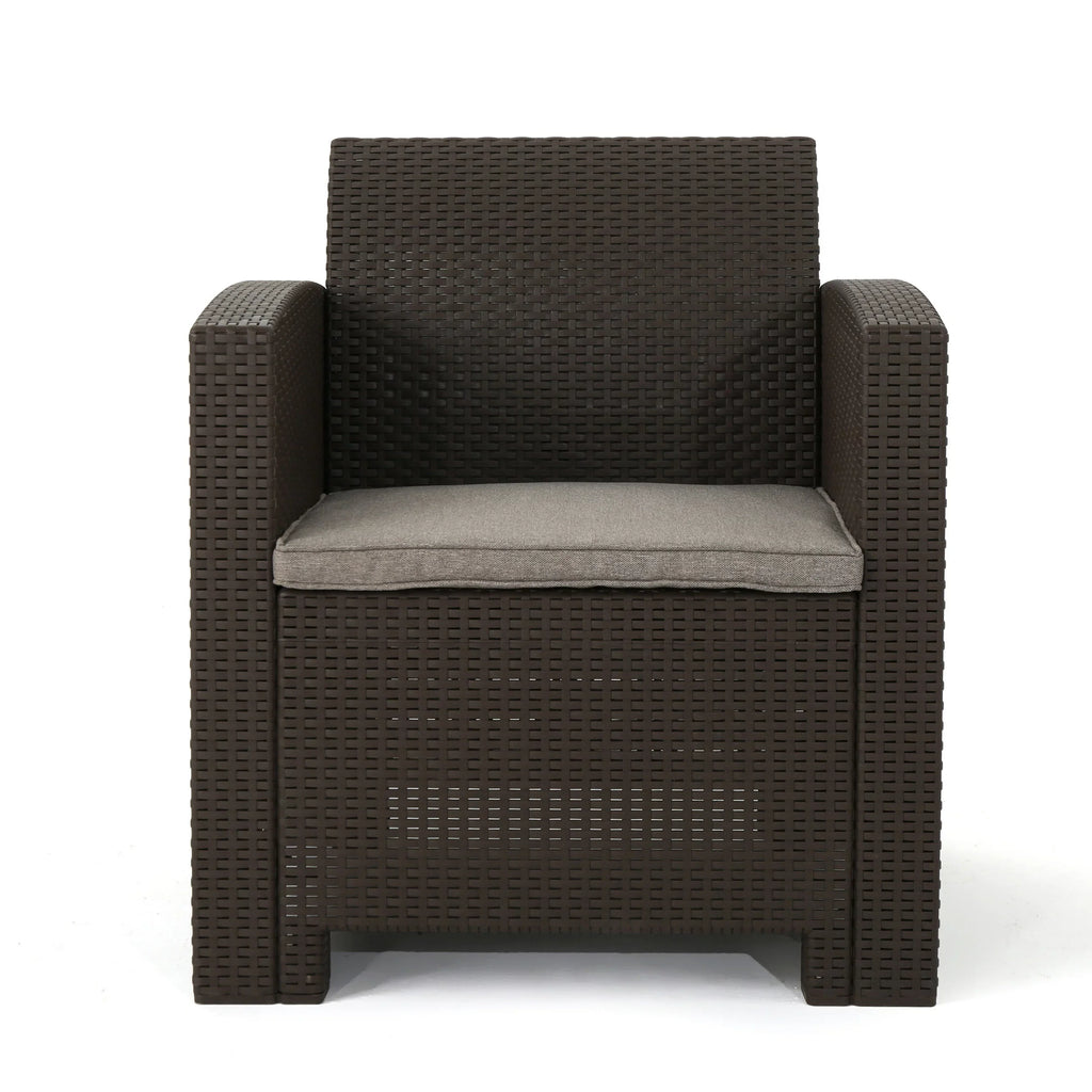 Ollie Pit, exterior 4-Seater with Brown Fire Beige Club Chat Mixed Wicker Set Chair and
