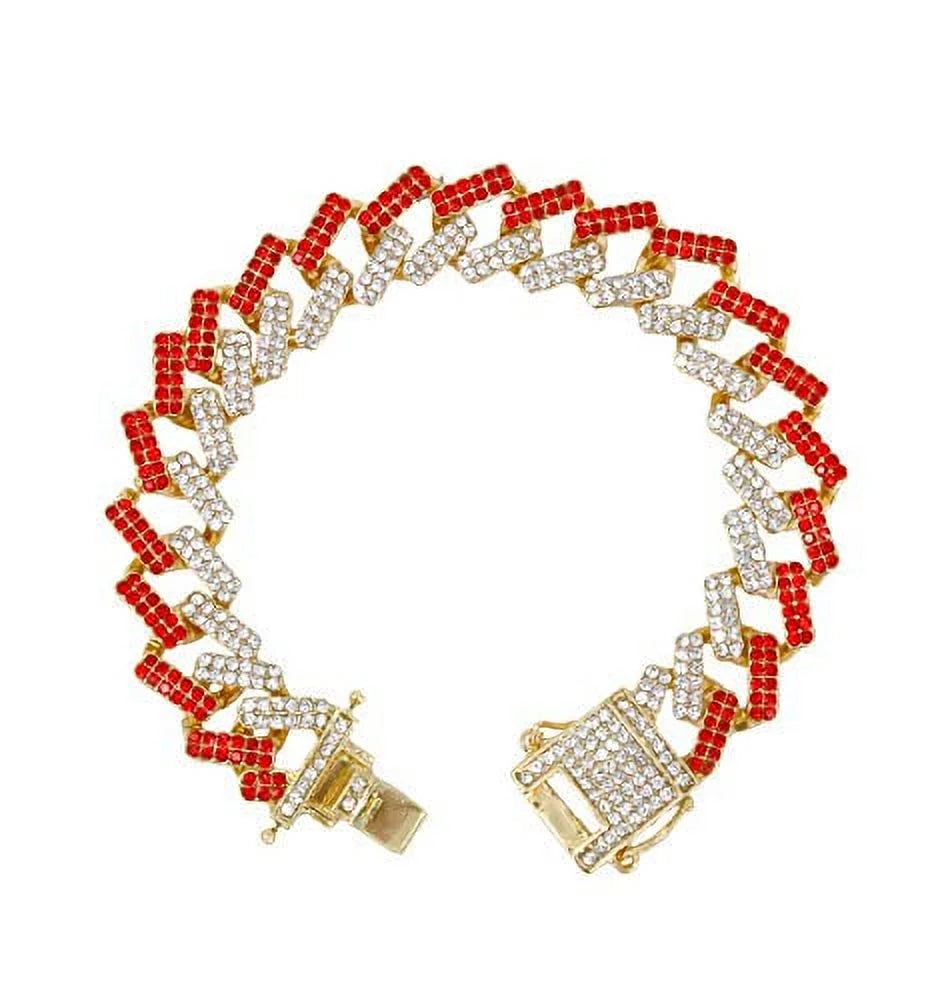 Bling-ed Watch Round Out w/Bling-ed Mens Link Luxury Red Design - Out Bracelet Blood ZZ Gold ZZ Gold L0504RNB
