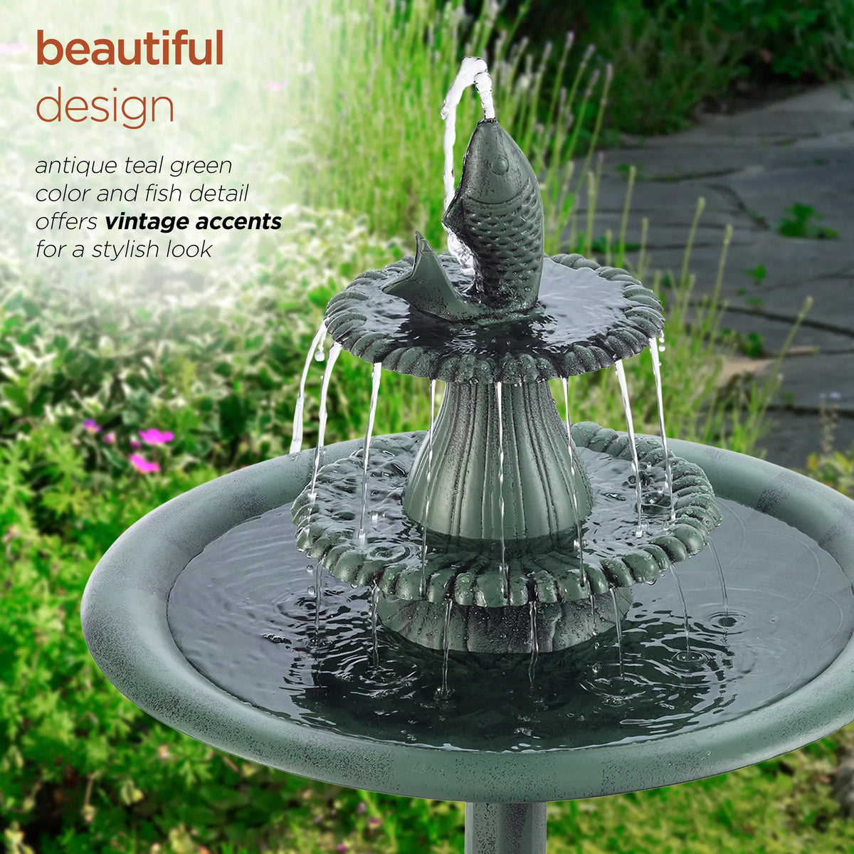 3-Tier Green Fountain Pedestal Bird Corporation Alpine Bath, Plastic