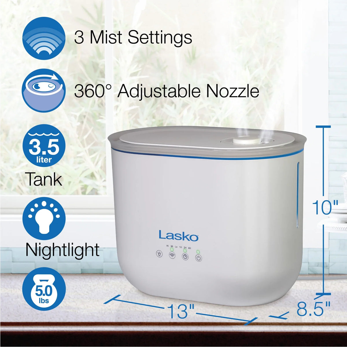 Cool ft., with Mist Humidifier Gallon, Lasko Ultrasonic Sq. UH250 18-Hour 370 Timer, 0.92