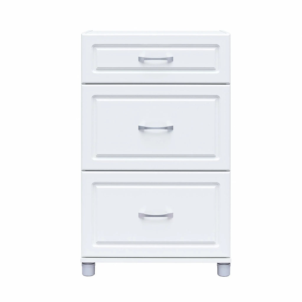 24" Systembuild Cabinet, Evolution Garage 3 Drawer Base White Storage Kendall