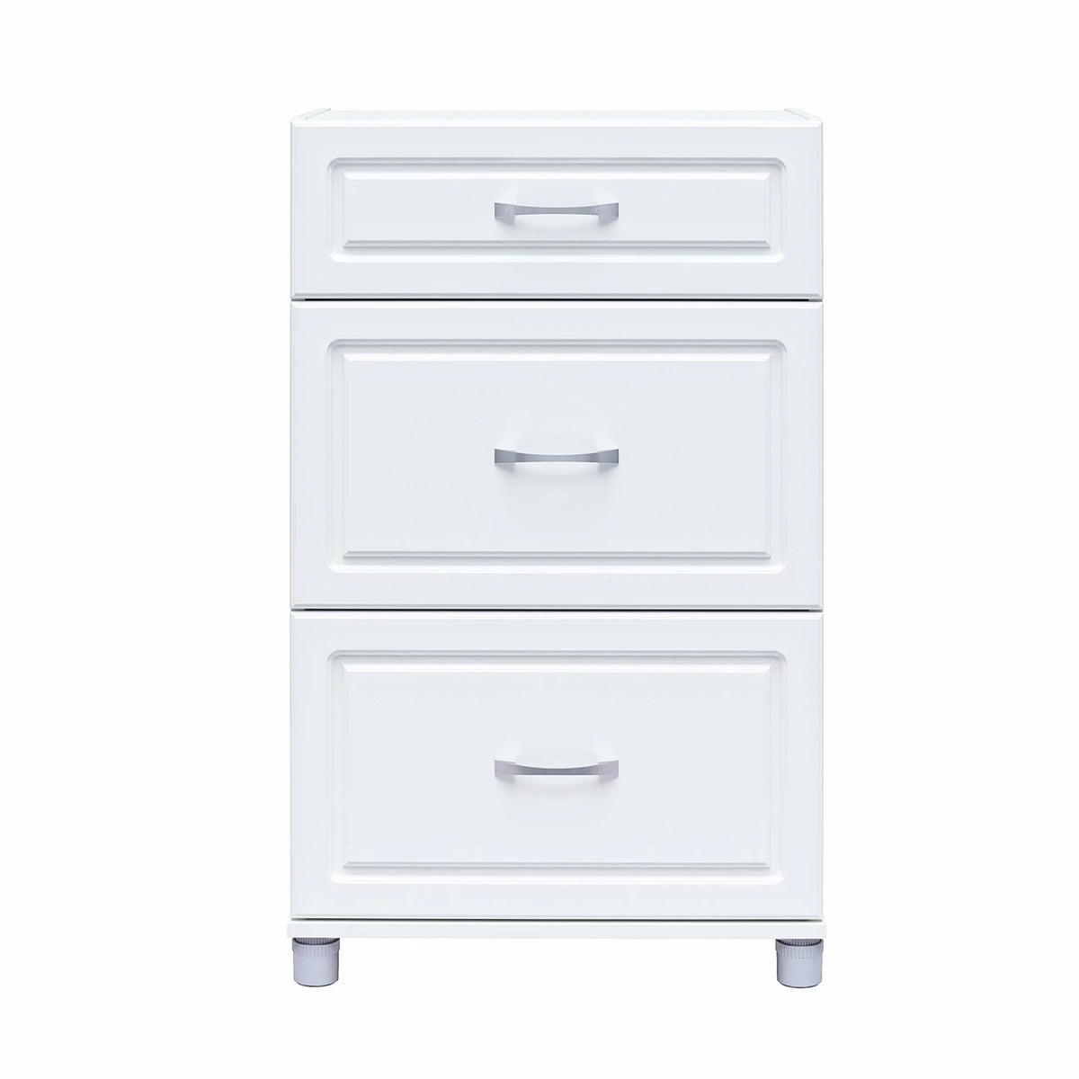 24" Systembuild Cabinet, Evolution Garage 3 Drawer Base White Storage Kendall