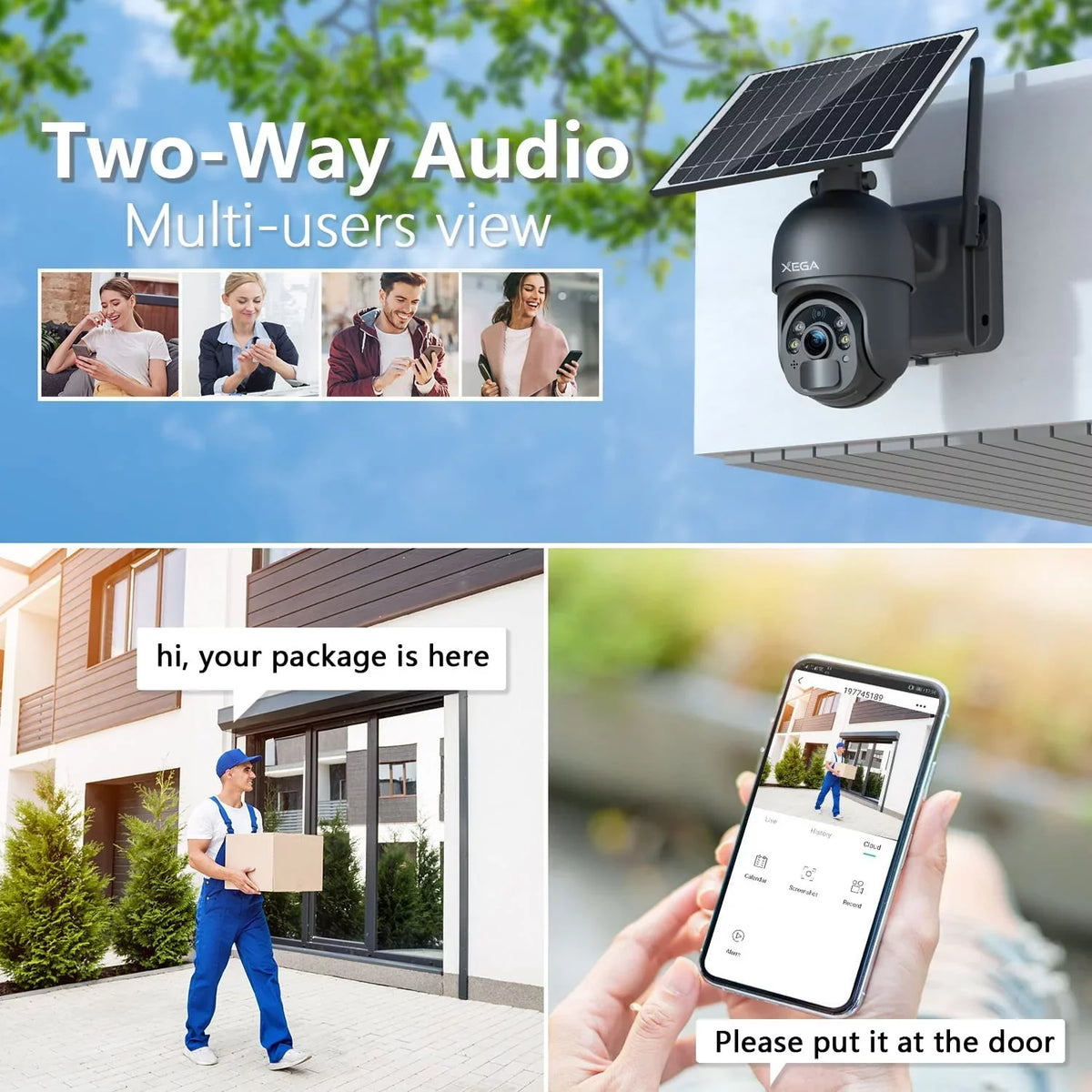 2-Way Need No Talk, Wireless 2K Zoom, Battery, 14400mAh Solar/Battery Pan Card, Tilt, 95° Camera Security Cellular IP66, Wifi 355° Xega Vision, LTE Rechargeable Power with 3G/4G 4X Night SIM exterior