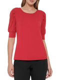 Womens Pleated Shoulder Top Tommy Elbow Pullover Sleeves Hilfiger