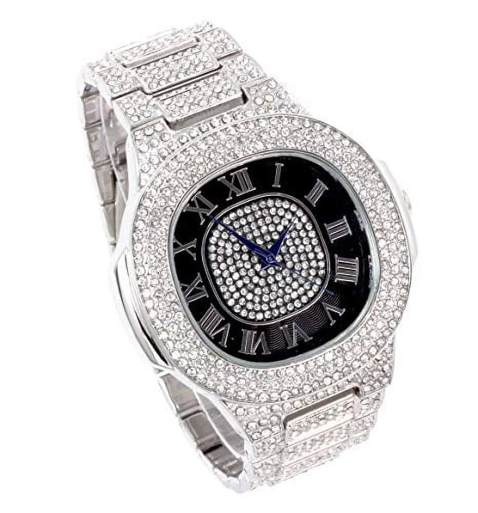 8475Color Black) Metal Color Mens - Oblong Watch Out (ST10235SDR# Silver Bling-ed Blast on