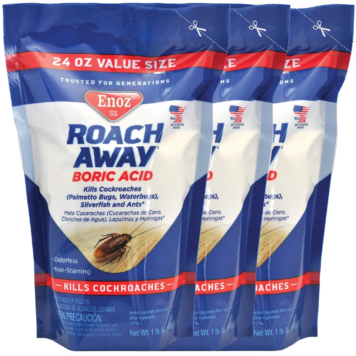 24 Cockroach Enoz Pack) Powder, Killer, Boric oz Away Pouch Roach Acid (3