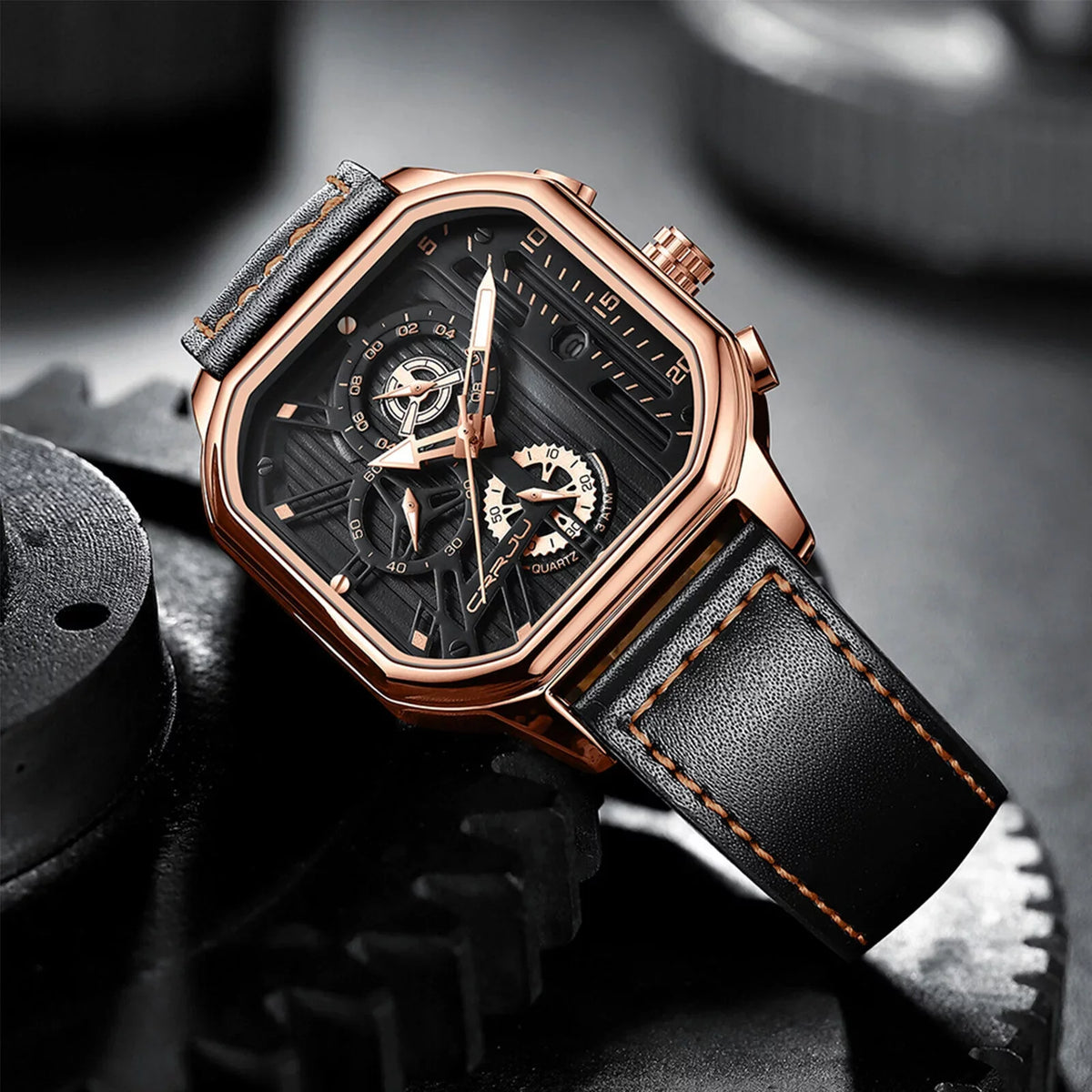 Chronograph Business Waterproof Leather Quartz Date Luxury Watch Men's Luminous