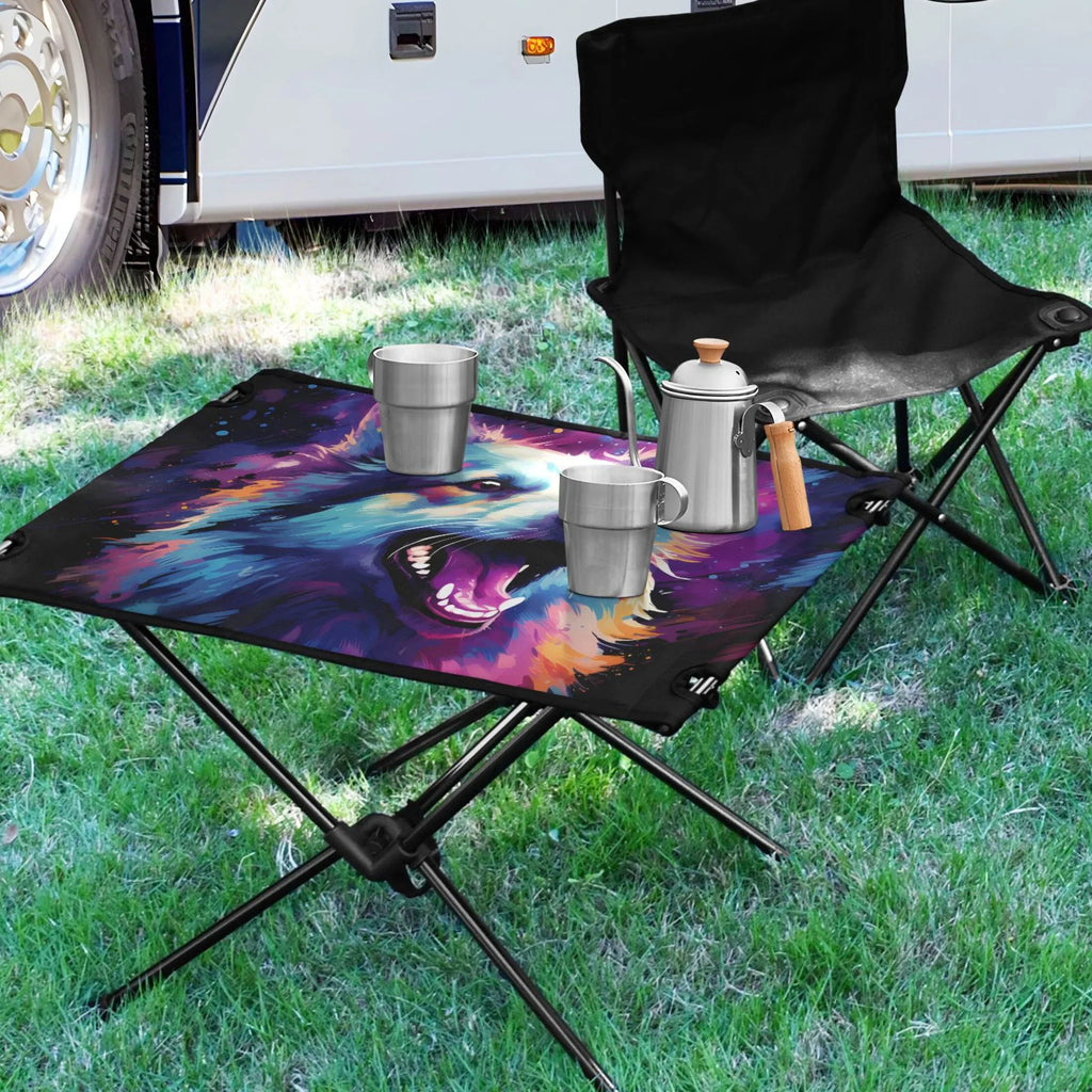 with Foldable Compact Bag Camping Picnic Beach Cool Fishing Table Hiking Wolf exterior Abstract for Table BBQ Portable Storage Table