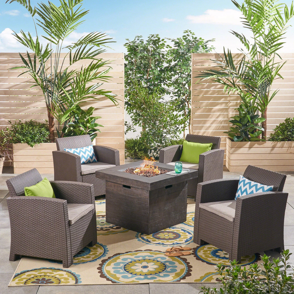 Ollie Pit, exterior 4-Seater with Brown Fire Beige Club Chat Mixed Wicker Set Chair and