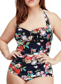 Halter Ruched Tummy Bathing Swimwear Suit Plus Women's Piece QZUnique Swimsuit dimension Vintage Control One Monokini