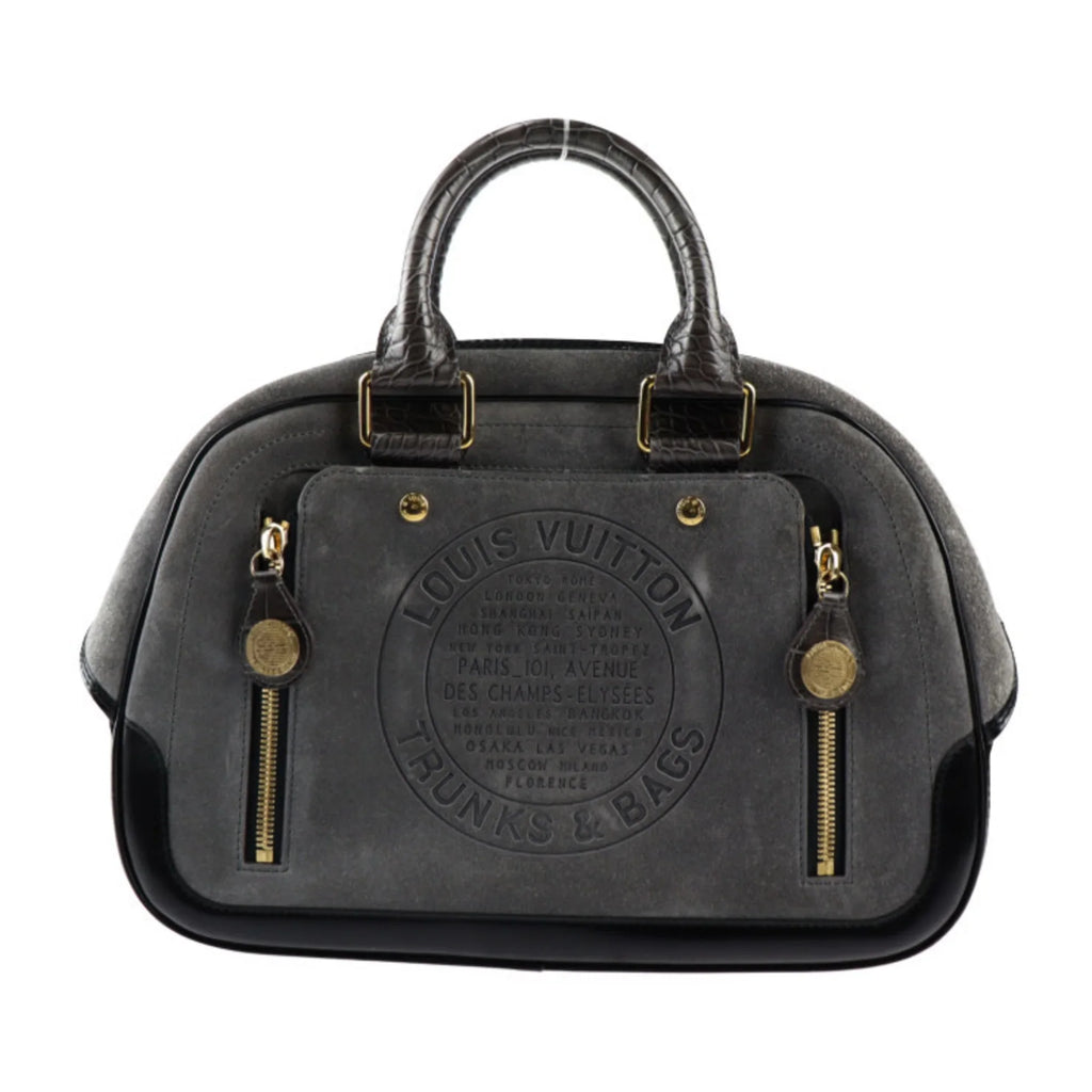 Stamp Hardware Black Gray (Good) M95237 Leather Pre-Owned Calf Handbag Suede Bag Gold GM