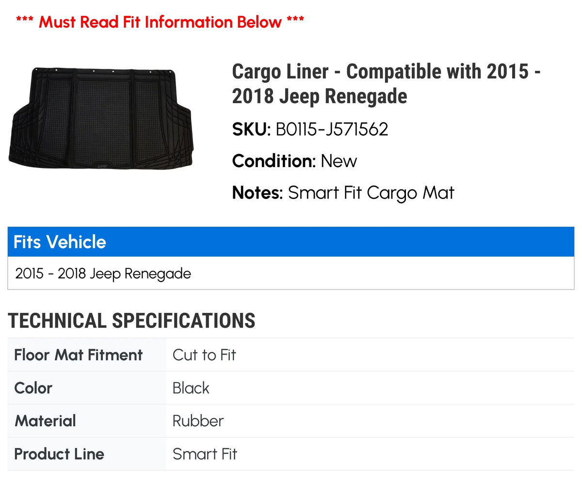 Cargo 2016 2015 Compatible 2018 - Jeep - Liner 2017 Renegade with